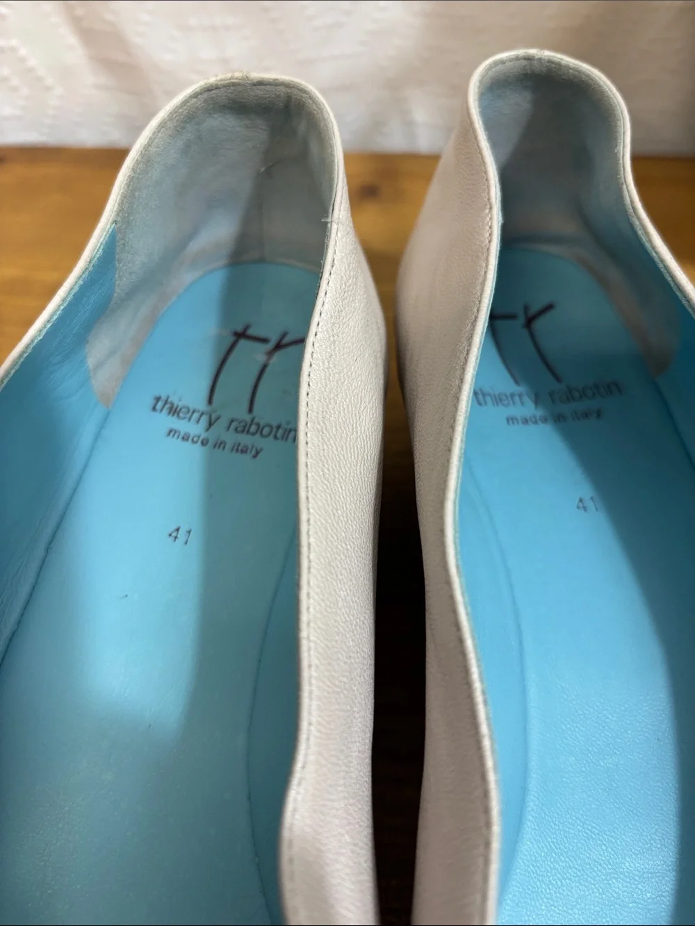 Thierry Rabotin white cream Leather Italian Peep Toe wedge